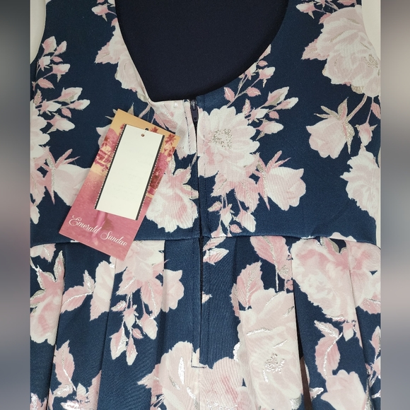 NWT Emerald Sundae Blue Floral Foil Fit & Flare Dress, Small - Picture 6 of 10
